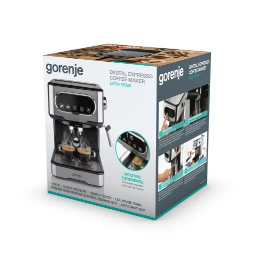 Кавоварка Gorenje ріжкова 1.5л, мелена, ручний капучинатор, нерж