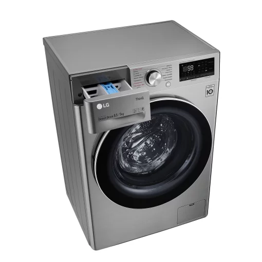 Прально-сушильна машина LG фронтальна, 8.5(5)кг, 1200, A, пара, 47см, дисплей, пара, інвертор, сріблястий