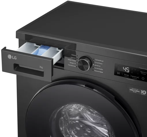 Пральна машина LG фронтальна, 7кг, 1200, A+++, 44см, дисплей, пара, інвертор, чорний
