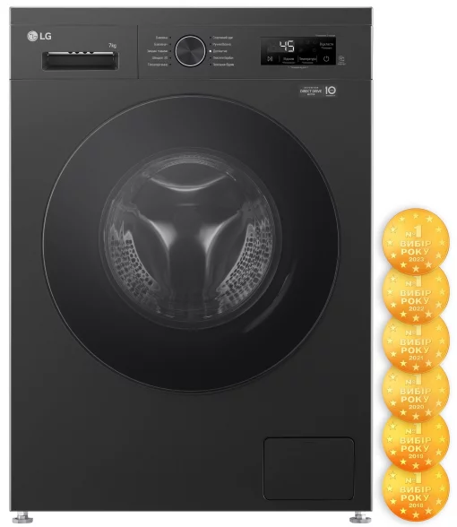 Пральна машина LG фронтальна, 7кг, 1200, A+++, 44см, дисплей, пара, інвертор, чорний