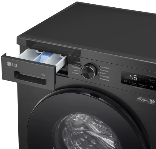 Пральна машина LG фронтальна, 9кг, 1200, A+++, 55см, дисплей, пара, інвертор, чорний