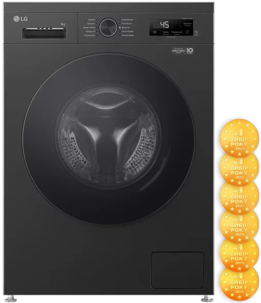 Пральна машина LG фронтальна, 9кг, 1200, A+++, 55см, дисплей, пара, інвертор, чорний