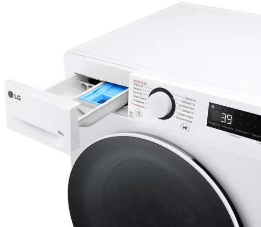 Пральна машина LG фронтальна, 10кг, 1400, A, 57см, дисплей, пара, інвертор, білий
