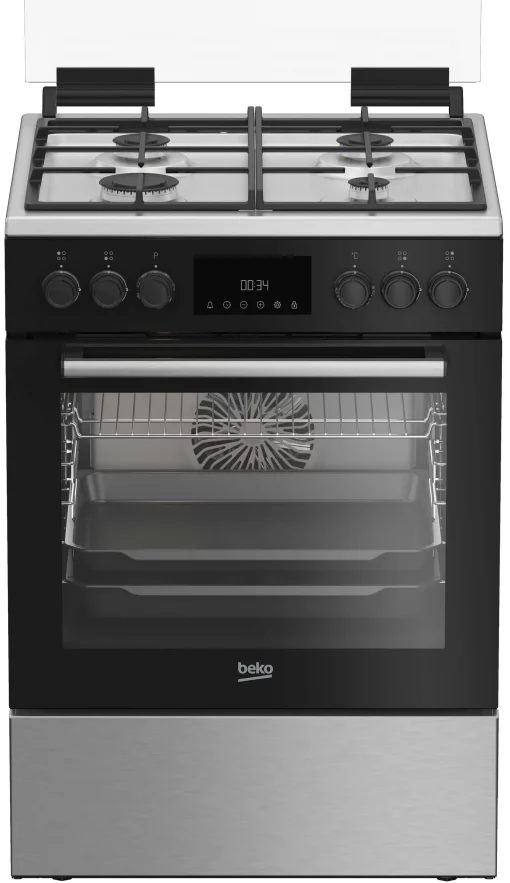 Плита Beko комбінована, 72л, 60x60см, дисплей, конвекція, чавун, чорний