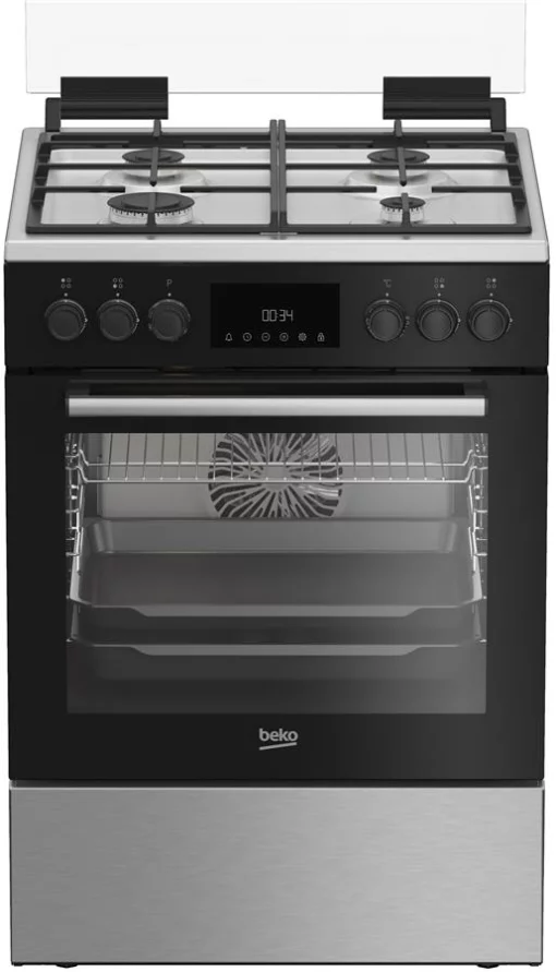 Плита Beko комбінована, 72л, 60x60см, дисплей, конвекція, чавун, чорний