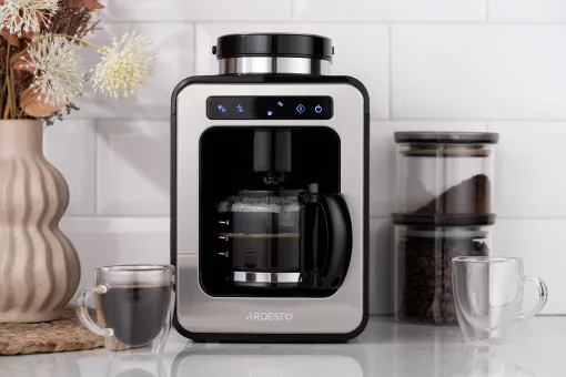 Кавоварка Ardesto Steel Collection крапельна 0.5л, зерно + мелена, дисплей, сріблясто-чорний