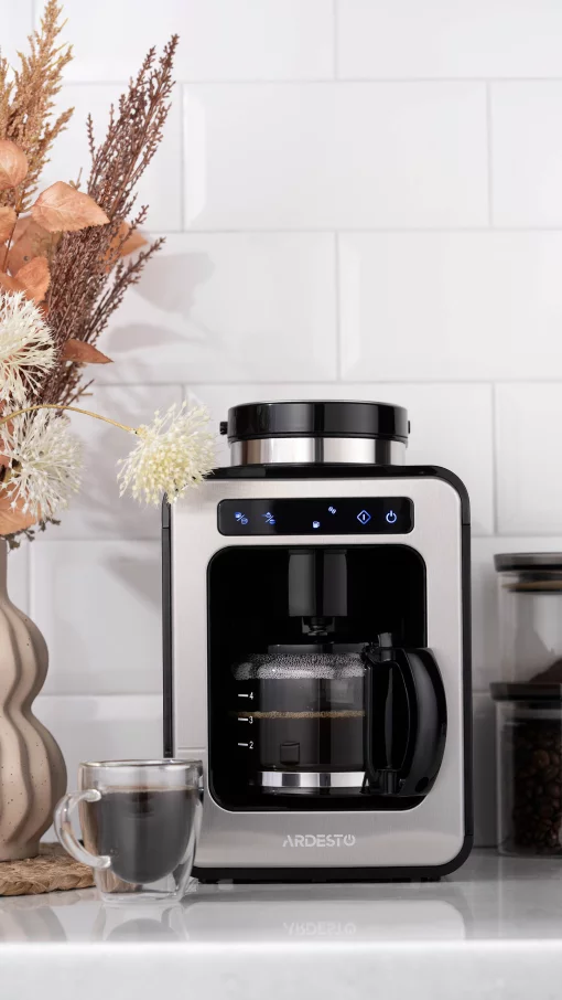 Кавоварка Ardesto Steel Collection крапельна 0.5л, зерно + мелена, дисплей, сріблясто-чорний