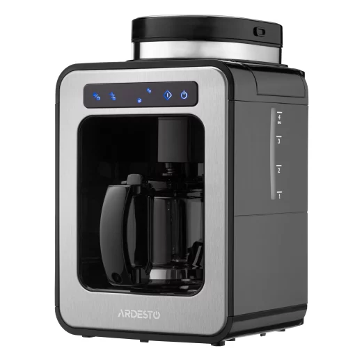 Кавоварка Ardesto Steel Collection крапельна 0.5л, зерно + мелена, дисплей, сріблясто-чорний