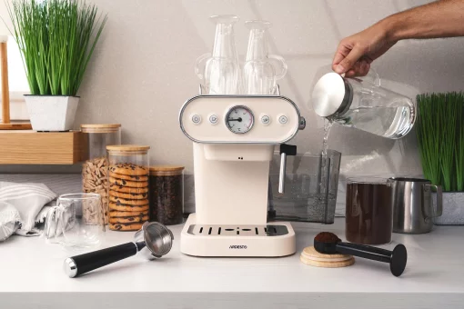 Кавоварка Ardesto ріжкова Vintage Dream 1.2л, мелена, ручний капучинатор, підігрів чашок, бежевий