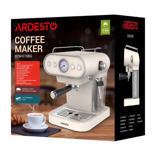 Кавоварка Ardesto ріжкова Vintage Dream 1.2л, мелена, ручний капучинатор, підігрів чашок, бежевий