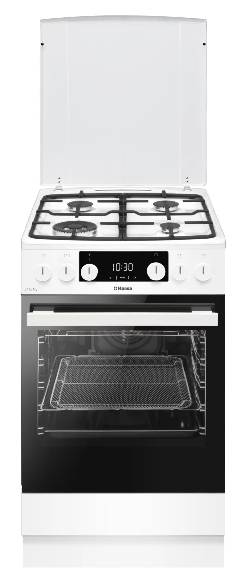 Плита Hansa комбінована, 65л, 50x60см, дисплей, конвекція, чавун, білий