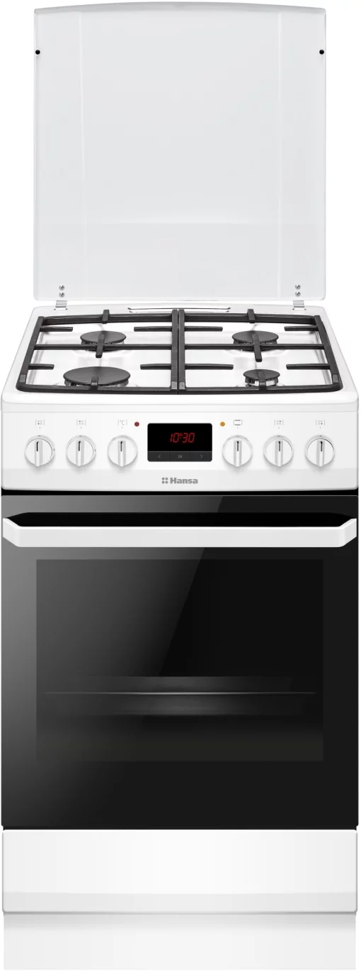 Плита Hansa комбінована, 50х60см, 62л, чавун, газ контр., дисплей, білий