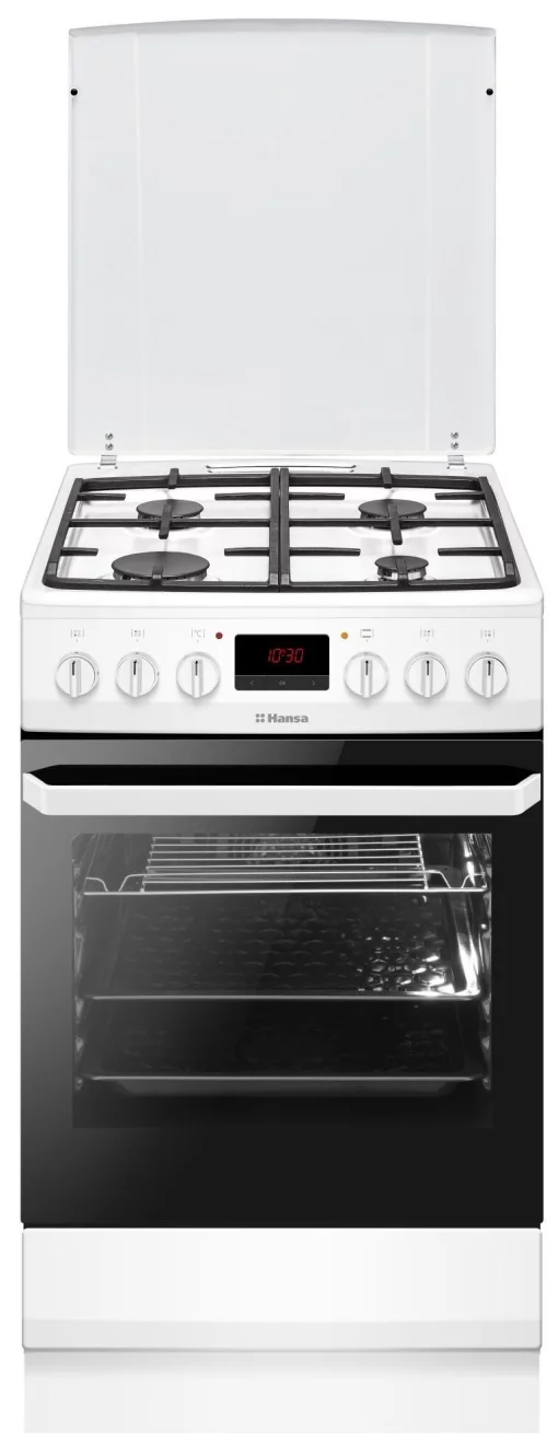 Плита Hansa комбінована, 50х60см, 62л, чавун, газ контр., дисплей, білий