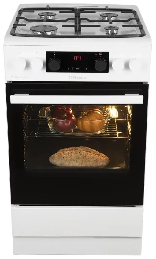 Плита Hansa комбінована, 65л, 50x60см, дисплей, конвекція, чавун, білий