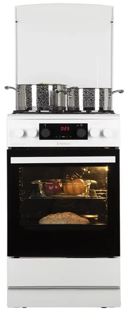 Плита Hansa комбінована, 65л, 50x60см, дисплей, конвекція, чавун, білий