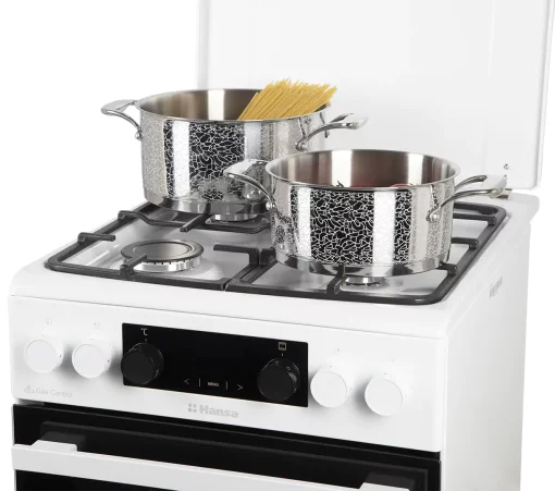 Плита Hansa комбінована, 65л, 50x60см, дисплей, конвекція, чавун, білий
