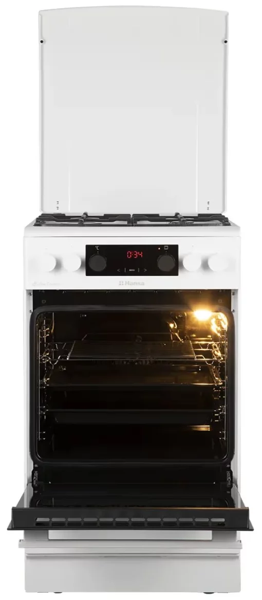 Плита Hansa комбінована, 65л, 50x60см, дисплей, конвекція, чавун, білий