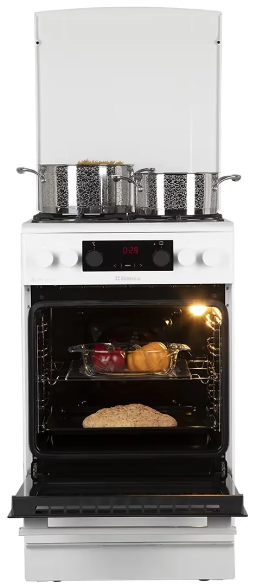 Плита Hansa комбінована, 65л, 50x60см, дисплей, конвекція, чавун, білий
