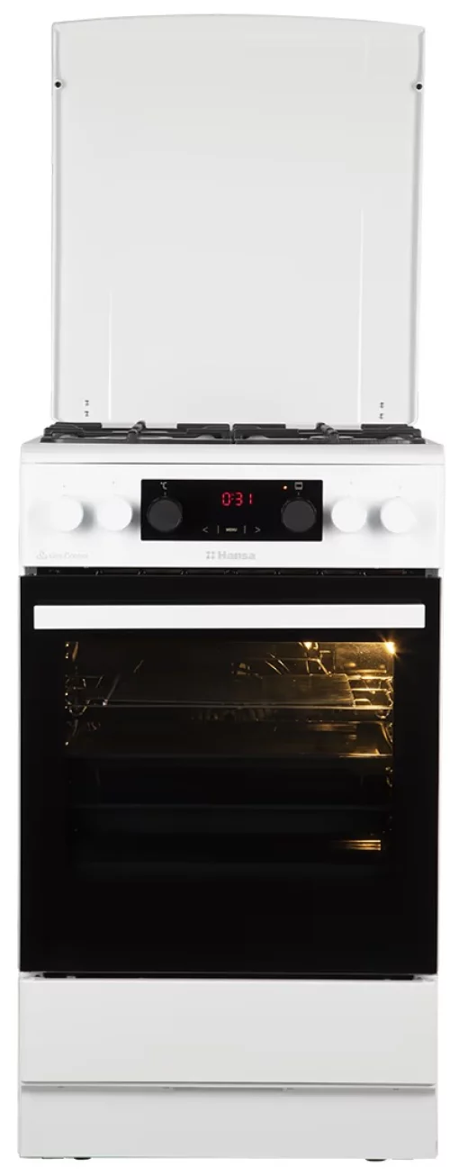Плита Hansa комбінована, 65л, 50x60см, дисплей, конвекція, чавун, білий