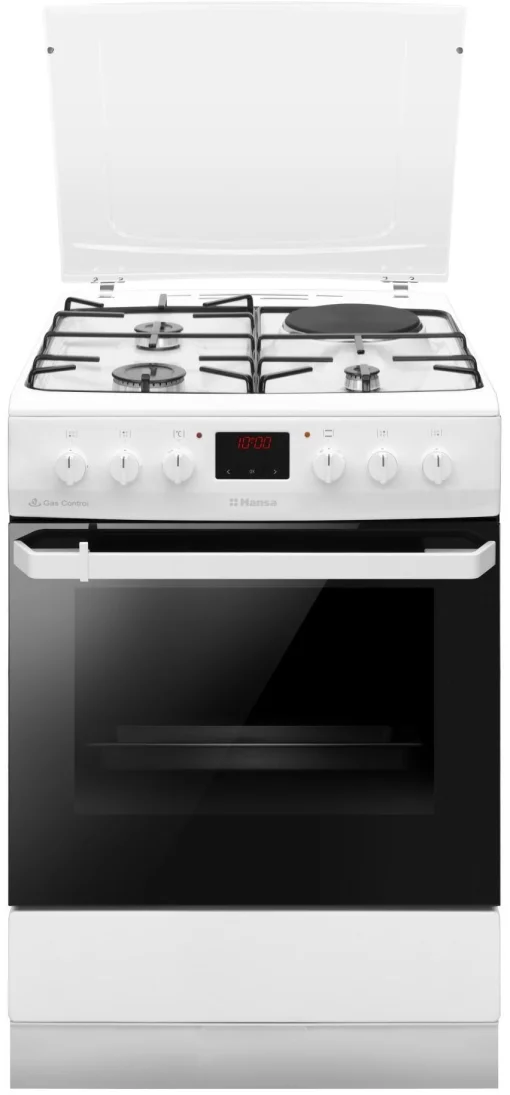 Плита Hansa з комбі. вар. поверхнею, 60х60см, 62л, емаль, газ контр., дисплей, білий