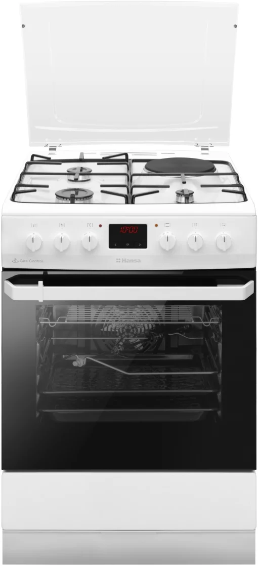 Плита Hansa з комбі. вар. поверхнею, 60х60см, 62л, емаль, газ контр., дисплей, білий