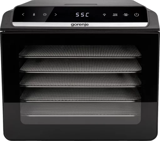 Сушарка для продуктів Gorenje 580Вт, піддонів - 6x1.5см, діаметр - 25см, макс - 75°С, дисплей, пластик+метал, чорний