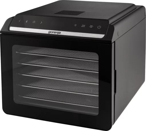 Сушарка для продуктів Gorenje 580Вт, піддонів - 6x1.5см, діаметр - 25см, макс - 75°С, дисплей, пластик+метал, чорний