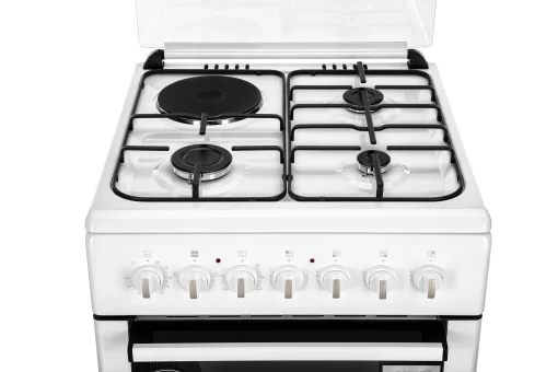 Плита ARDESTO комбі 3 газ + 1 електро, 64л, 60x60см, підсвічування, форсунки LPG (підключення газового балона), знімні направляючі, білий