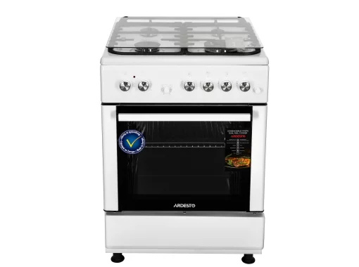 Плита ARDESTO комбі, 64л, 60x60см, конвекція, чавун, підсвічування, форсунки LPG (підключення газового балона), знімні направляючі, білий