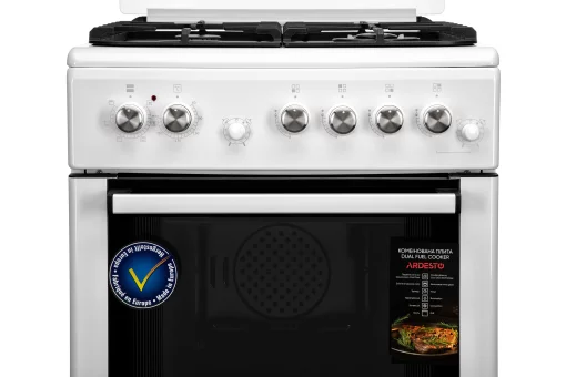 Плита ARDESTO комбі, 64л, 60x60см, конвекція, чавун, підсвічування, форсунки LPG (підключення газового балона), знімні направляючі, білий