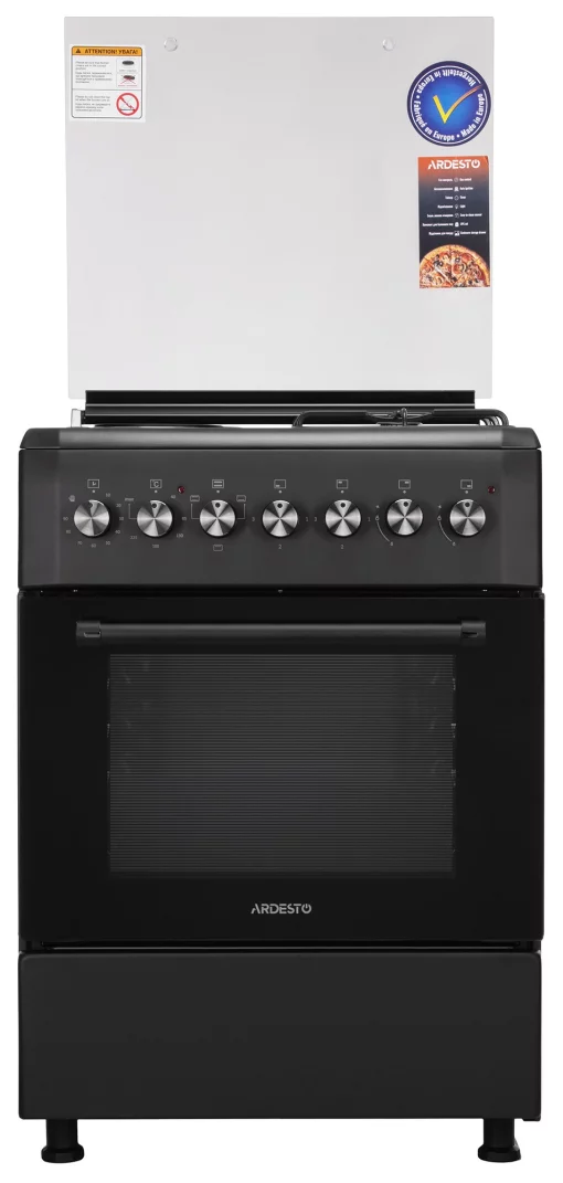Плита ARDESTO комбі 2 газ + 2 електро, 58л, 60x60см, підсвічування, форсунки LPG (підключення газового балона), чорний