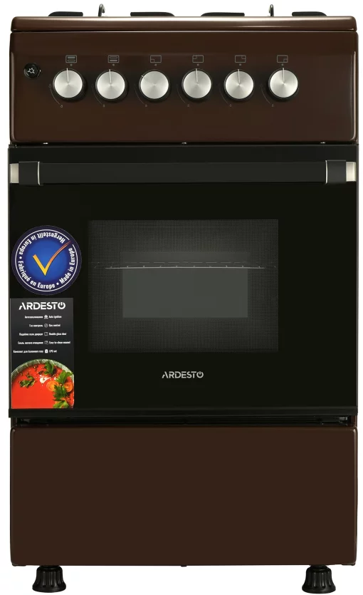 Плита Ardesto газова, 50л, 50x60см, електропідпал, форсунки LPG (підключення газового балона), коричневий