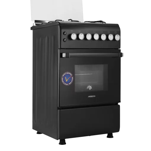 Плита Ardesto газова, 50л, 50x60см, скляна кришка, електропідпал, таймер, термометр, каво адаптер, форсунки LPG (підключення газового балона), чорний