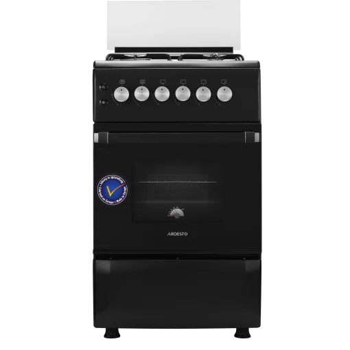 Плита Ardesto газова, 50л, 50x60см, скляна кришка, електропідпал, підсвічування, термометр, каво адаптер, відкидна шухляда,  форсунки LPG (підключення газового балона), чорний