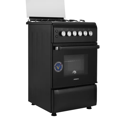 Плита Ardesto газова, 50л, 50x60см, скляна кришка, електропідпал, підсвічування, термометр, каво адаптер, відкидна шухляда,  форсунки LPG (підключення газового балона), чорний