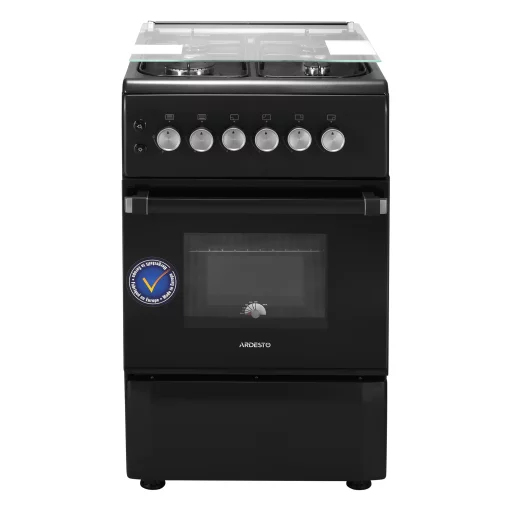 Плита Ardesto газова, 50л, 50x60см, скляна кришка, електропідпал, підсвічування, термометр, каво адаптер, відкидна шухляда,  форсунки LPG (підключення газового балона), чорний