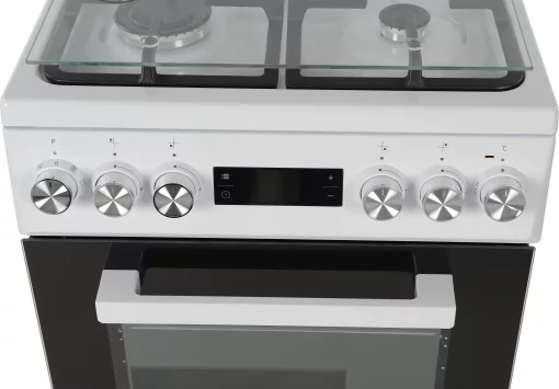 Плита Beko комбінована, 60л, 50x60см, дисплей, конвекція, чавун, білий