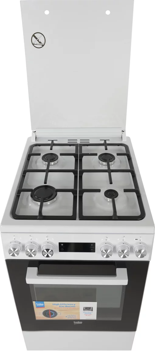 Плита Beko комбінована, 60л, 50x60см, дисплей, конвекція, чавун, білий