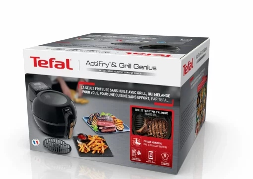 Мультипіч Tefal ActiFry & Grill Genius, 1500Вт, чаша-4л, сенсорне керув., підкл. до смартфону, авто перемішування, пластик, чорно-золотий