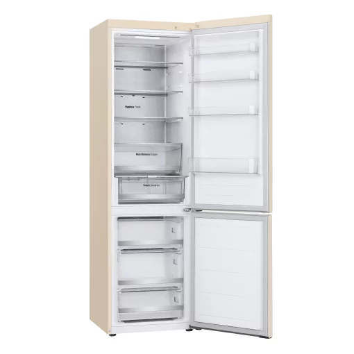 Холодильник LG з нижн. мороз., 203x60х68, холод.відд.-277л, мороз.відд.-110л, 2дв., А++, NF, інв., диспл зовн., Fresh Сonverter, Metal Fresh, бежевий