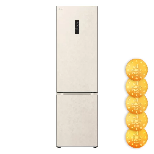 Холодильник LG з нижн. мороз., 203x60х68, холод.відд.-277л, мороз.відд.-110л, 2дв., А++, NF, інв., диспл зовн., Fresh Сonverter, Metal Fresh, бежевий