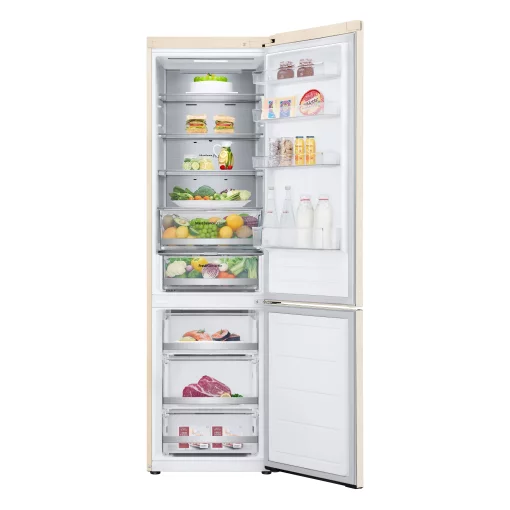 Холодильник LG з нижн. мороз., 203x60х68, холод.відд.-277л, мороз.відд.-110л, 2дв., А++, NF, інв., диспл зовн., Fresh Сonverter, Metal Fresh, бежевий