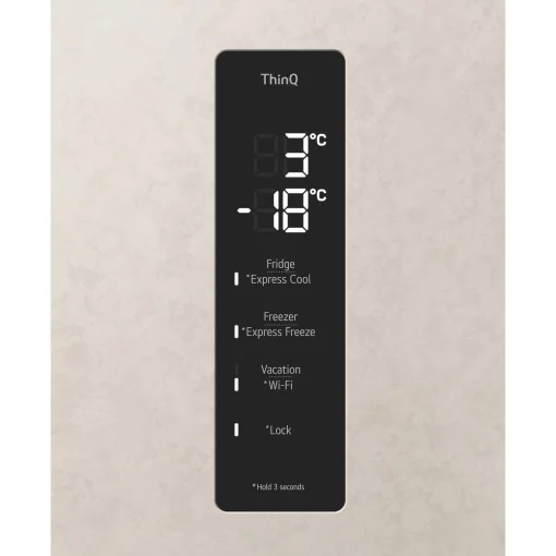 Холодильник LG з нижн. мороз., 203x60х68, холод.відд.-277л, мороз.відд.-110л, 2дв., А++, NF, інв., диспл зовн., Fresh Сonverter, Metal Fresh, бежевий