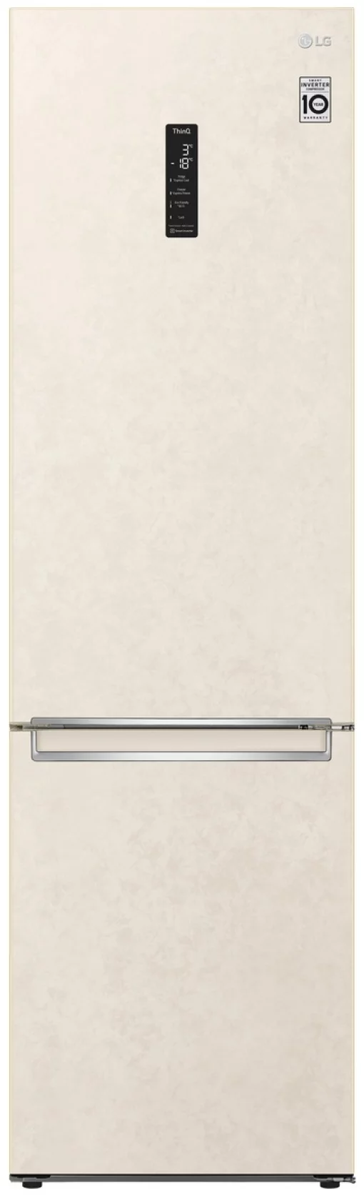 Холодильник LG з нижн. мороз., 203x60х68, холод.відд.-277л, мороз.відд.-107л, 2дв., А++, NF, інв., диспл зовн., зона св-ті, Metal Fresh, бежевий