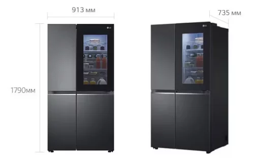 Холодильник LG SBS, 179x91х74, холод.відд.-414л, мороз.відд.-233л, 2дв., А+, NF,  інв., диспл внутр., зона св-ті, Door in door, чорний матовий