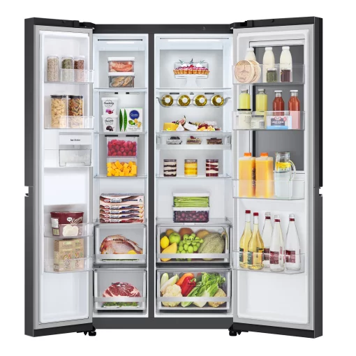 Холодильник LG SBS, 179x91х74, холод.відд.-414л, мороз.відд.-233л, 2дв., А+, NF,  інв., диспл внутр., зона св-ті, Door in door, чорний матовий