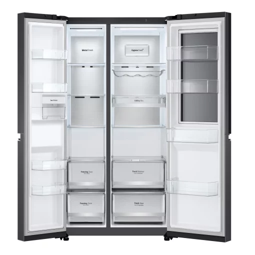 Холодильник LG SBS, 179x91х74, холод.відд.-414л, мороз.відд.-233л, 2дв., А+, NF,  інв., диспл внутр., зона св-ті, Door in door, чорний матовий