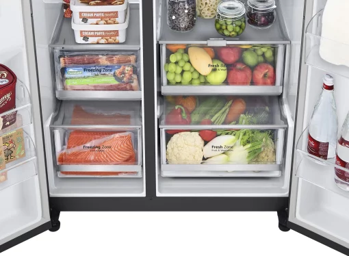 Холодильник LG SBS, 179x91х74, холод.відд.-414л, мороз.відд.-233л, 2дв., А+, NF,  інв., диспл внутр., зона св-ті, Door in door, чорний матовий