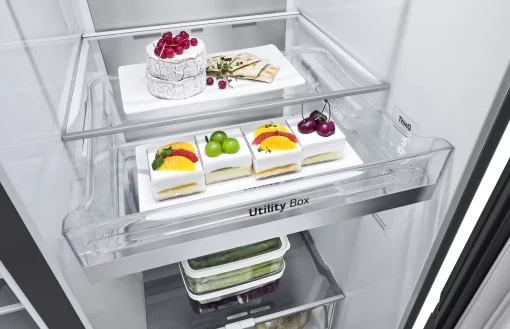 Холодильник LG SBS, 179x91х74, холод.відд.-414л, мороз.відд.-233л, 2дв., А+, NF,  інв., диспл внутр., зона св-ті, Door in door, чорний матовий