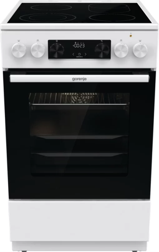 Плита Gorenje електрична склокерамічна, 70л, 50x60см, дисплей, приготування з паром, програматор, білий